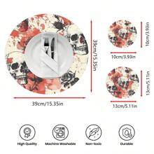 2pcs/4pcs/6pcs Halloween Skull Pattern Printed Silicone Placemats, Halloween Decor, Suitable For Dining Table, Coffee Bar, All Season Decoration, Washable Placemats, Room Decor, Coasters, Draining Mats, Kitchen Dining Table Mats, Indoor Outdoor Party Decor, Home Decor, Ideal Gift