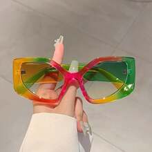1 Piece New Women's Polygonal Fashion Glasses Colorful Design Versatile Unisex Decorative Glasses - Đen và xám - Xem 7