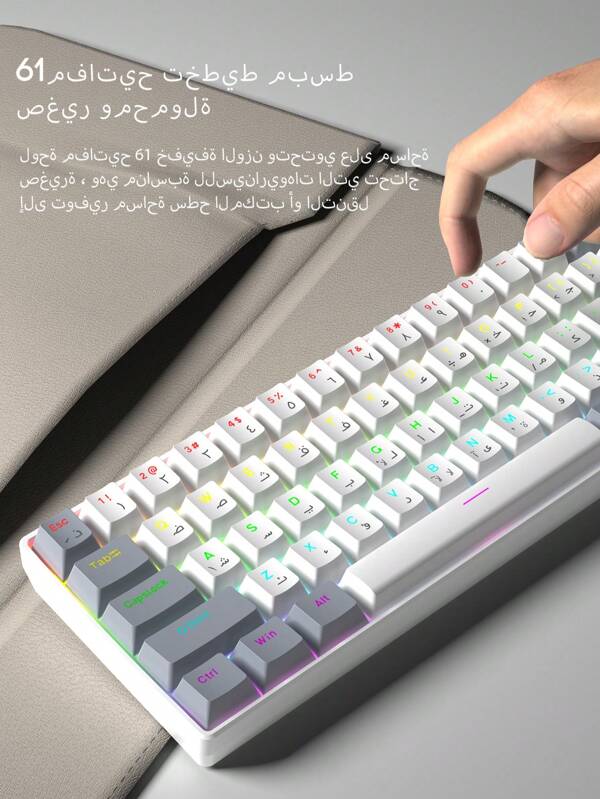 Clavier filaire compact arabe 60%, 61 touches, clavier de bureau portable rétroéclairé RGB, clavier à membrane adapté aux ordinateurs Windows, ordinateurs portables et jeux