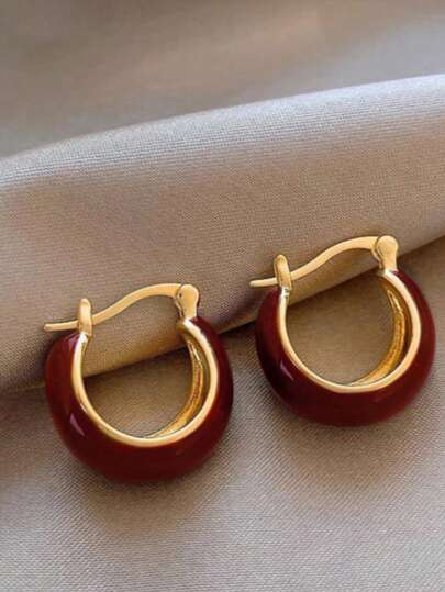 1 Pair Retro Luxurious High-End Fashion Niche Versatile Hoop Earrings, Suitable For Women's Daily Commute Jewelry