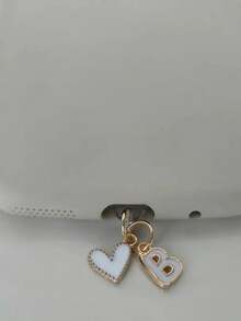 1pc White Heart-Shaped Phone Dust Plug, 26 Alphabet Dust Plug For Charging Port, DIY Phone Decor Suitable For Lightning (5-14) / Type-C