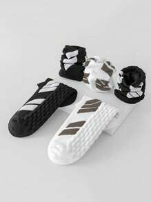 5双装经典简约撞色条纹短袜，保护双脚，防摩擦设计，柔软舒适，吸湿排汗，透气防臭，男士运动休闲百搭短袜