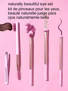 Real Techniques For Women - 5 Pc Naturally Beautiful Eye Set Tapered Shadow Brush - 355, Brow Highlighter Brush - 354, Flat Liner Brush - 326, Brow Duo Brush - 353, Fine Point Tweezer,Brush Set,Makeup Brush Kit,Make Up Brush Set,Make Up Set Complete,Makeup Brush Set,Complete Makeup Kit,Brush Kit,Brushes Makeup Set,Makeup Gift Set - Baby Pink - View 2