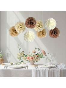 12 Stücke braune Seidenpapier Pompons, karamellfarbene Partydekoration in Elfenbein, Beige, Creme, Erdtönen, Boho, Champagner Seidenpapier Pompons, Wanddekoration perfekt für Geburtstag, Babyparty, Hochzeit, Jahrestag, Party, Festival, Feier, Abschlussfeier