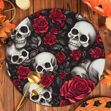 2 件/4 件/6 件万圣节骷髅和花卉图案硅胶杯垫，家居装饰，万圣节礼物，万圣节装饰，适用于餐桌、咖啡吧、四季装饰、可洗餐垫、房间装饰、杯垫、饮料垫、沥水垫、厨房餐桌垫、室内外派对装饰、家居装饰、理想礼物 - 彩色 - 查看 2