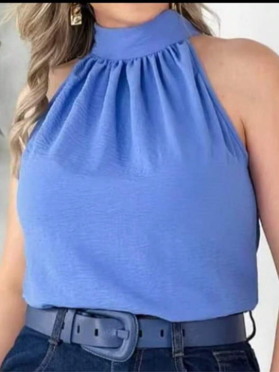 STYLISH WOMEN'S HIGH NECK TIE-UP BLOUSES - Baby Blue - View 1