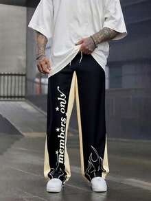 Men's Contrast Color Elastic Waist Casual Pants, Suitable For Casual, Commute, Back To School, Great Gift For Husband Or Boyfriend, Unisex Couple Matching Baggy Pants, Summer, For Rave, Fall