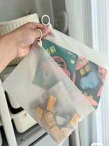 5/10个透明磨砂环拉链袋，透明塑料拉链收纳袋，便携式多功能透明拉链袋，简易分类收纳袋，适用于内衣、化妆品、文具、旅行收纳袋、行李箱和隔层、衣服、内衣和洗漱用品防水旅行收纳袋 - 彩色 - 查看 5