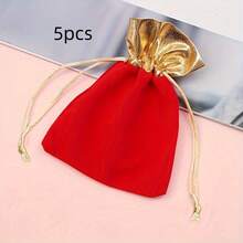 5pcs/10pcs/20pcs Drawstring Gift Bags - Elegant Jewelry, Candy Storage Bags For Weddings, Birthdays And Special Events, Luxury Design - Solid Color - With Drawstring - Velvet Pouch - Velvet Accessory Bags - High Quality Cord Drawstring Bags - Jewelry, Earrings, Necklace Storage Options - Shiny Texture, Secure Closure - Christmas Tree Small Gift Hanging Bags - Wedding Favor Bags - Chinese New Year Gift Bags - Multipurpose Bags With Gold Trim - Red - View 10