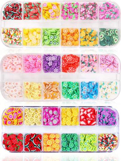 1 ask fruktblomskivor berlocker för harts polymerlera slimetillverkning 3D Fimo blandade bitar klistermärken bulk för gör-det-själv-hantverk nagelkonst läppglanstillbehör mobiltelefondekoration tillbehör