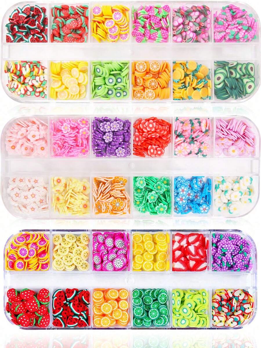 1 盒水果花片饰品适用于树脂聚合物粘土史莱姆制作 3D 软陶什锦碎片贴纸散装适用于 DIY 工艺品美甲唇彩用品手机装饰配件 - 彩色 - 查看 1