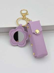 Customized Text Portable Lipstick Case With Heart Shaped Mirror, Cute Minimalist Keychain