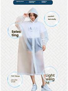 1 wiederverwendbarer tragbarer Regenmantel für Erwachsene Herren und Damen, schwerer Regen EVA Regenmantel, transparenter Einteiler Regenmantel für Outdoor-Reisen, transparente Regenjacke mit Kapuze, einfach, modisch, für den täglichen Gebrauch