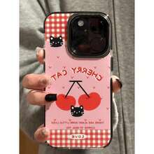 Funda suave compatible con Apple 16 Pro Max, 15 pulgadas, Apple 14, anti caída para iPhone 13/12/11, con diseño de anillo de concha de cereza en cuadrícula