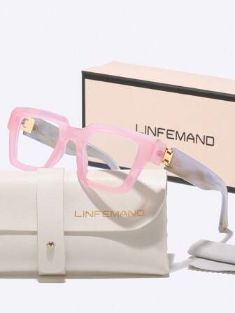  LINFEMAND Fashion Square Frame Lightweight Decorative Non-Prescription Glasses, Metal Hinges, Suitable For Daily Wear, Business, Holiday Gifts
