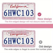 2PCS Stainless Steel License Plate Frame With Glitter Rhinestones, US Standard Size Fits All Cars/Trucks/SUVs, Women's Fashion Car Accessories, Rustproof & Easy Install, Premium Auto Decor, Birthday Gift Idea - Pink 2pcs - View 4