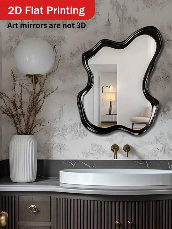 1pc Bohemian Style Wooden Wall Mirror - Coastal Abstract Wood Frame With Acrylic Surface Hanging Mirror - Modern Wooden Mirror Wall Decor, 2D Flat Print Asymmetrical Shape Frameless Decorative Mirror, Suitable For Living Room, Bathroom, Garden - Animal Theme Black Finish Holiday Gift, Home Decor, Farmhouse Style, Design, Art Decor, Interior Designer Use, Material