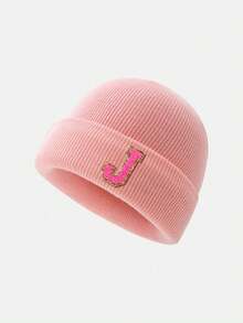 1pc Kids Letter Print Knit Beanie Hat, Warm Winter Headwear For Baby Girls Daily Use - Pink - View 76