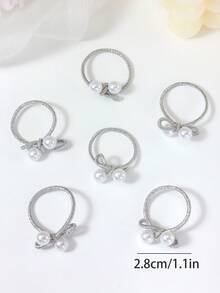 10pcs Sweet & Cool Silver Bowknot Elastic Hair Ties, Pearl Thumb Hair Rings, Cute Korean Style Hair Scrunchies, Non-Damaging Ponytail Holders, Fashion Hair Accessories For Girls, Daily & Party - Silver - View 10