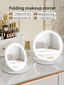 OBOVAY 1 buc Oglindă de machiaj LED iluminată Oglindă cosmetică cu suport Lumină de umplere reglabilă Len pentru acasă Dormitor Birou Călătorie Oglindă de vanitate portabilă, Codul mic este de 600mAh și codul mare este de 1000 mAh, Cadouri de Crăciun, Cadouri de festival