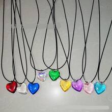 In Stock Instant Delivery Yocoyee Dainty Colorful Glass Heart Shape Pendant Necklace Stainless Steel Link Rope Chain Love Heart Charms Pendant Necklace Y2K Jewelry Accessories Women Jewelry C4CM - 紫色 - 查看 6