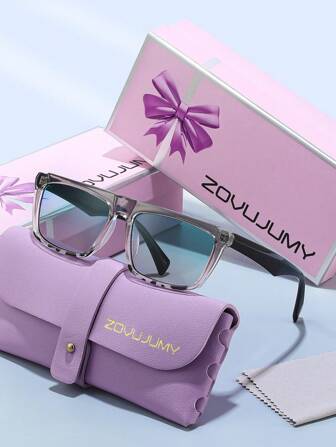  Okulary przeciwsłoneczne ZOVUJUMY Gradient Color Block Square Frame Gradient Fashion dla kobiet, charakterystyczne wzorzyste zauszniki, odzież outdoorowa/świąteczna, prezent