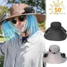 Sombrero de cubo de gran tamaño de secado rápido con ventilador solar, carga USB, sombrero de sol para hombres, senderismo al aire libre, camping, pesca, ropa refrescante - Negro - Ver 4