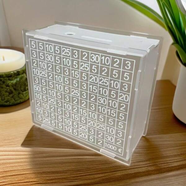 1 pieza Hucha de Acrílico, Frasco de Ahorro de Acrílico Transparente de Alta Calidad con Número Objetivo, Adecuado para Presupuestar en el Hogar, Decoración de Escritorio, Regalo Ideal para Amigos y Familia