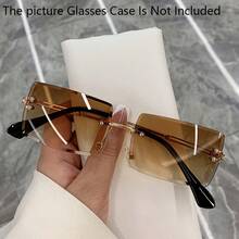 Retro Rimless Glasses - Pink Green Gradient Lenses, Simple Retro Style Lightweight Frame Suitable For Men And Women For Daily And Formal Wear, Non-Prescription Fashion Glasses, Durable Accessories, Fashion  Item, Exquisite Design, Must-Have For  People