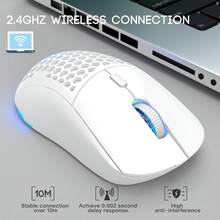 HXSJ T20 是一款 2.4G 无线鼠标，配备 6 个按键，支持声音控制，适用于办公和游戏。它采用符合人体工程学的握柄设计，并带有可发出高达 3600DP RGB 圣诞灯光的 LOGO。 - 洞洞款-白色 - 查看 5