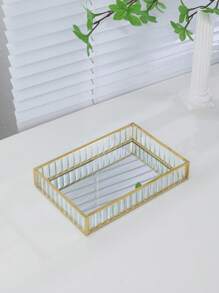 1个透明玻璃盖收纳盒，首饰整理托盘，可收纳化妆品、口红，可放在梳妆台上，防尘首饰盒，送给女孩的礼物 - 金色 - 查看 8