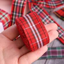 5 Yards Classic 2.5cm Width Christmas Scottish Check Print DIY Ribbon For Handmade DIY Craft Gift Floral Packing Wedding Christmas Wreath Deco