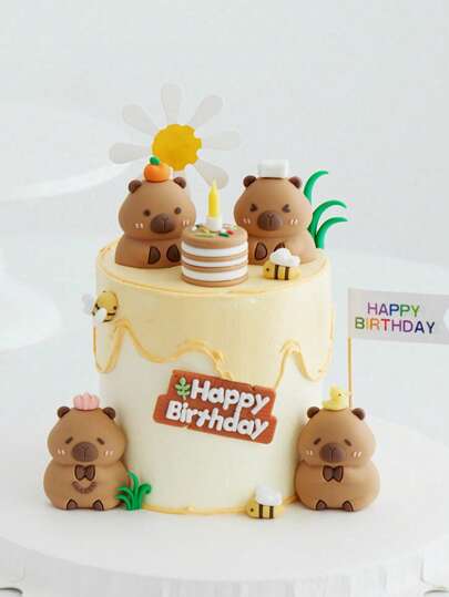 4 Stücke Capybara Kuchendekoration, Figuren Ornamente, Cartoon Tier Backen Tisch Kinder Geburtstags Party Deko, Auto Dekoration
