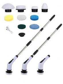 1 件装电动旋转洗地机，无线淋浴洗地机，带 9/5 个可更换刷头，双速电动清洁刷和延长手柄，适用于浴室、瓷砖、马桶、地板的电动洗地机