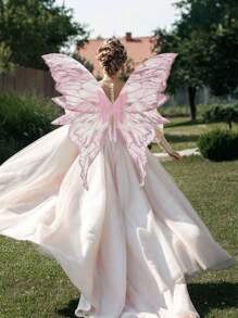 大号四叶烫印蝴蝶翅膀/翅膀套装仙女翅膀成人装闪亮透明翅膀蝴蝶仙女万圣节服装天使翅膀女士 - 彩色 - 查看 5