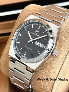 Pablo Raez 1 chiếc đồng hồ đeo tay nam phong cách retro, phụ kiện mùa hè sang trọng bằng thép không gỉ, đồng hồ nam quyến rũ nguyên bản, trang sức bạc, không phai màu, dây đeo kim loại dày, mặt số đen, chống nước 50M. - Bạc - Xem 5