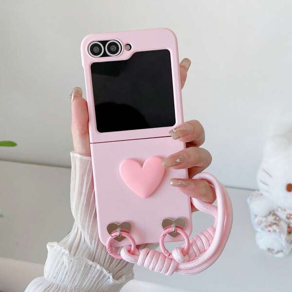 Heart-Shaped Knitted Bracelet & Ultra-Thin Foldable Phone Case, Compatible With Samsung Z Flip1/2/3/4/5/6/7, Z Fold 2/3/4/5/6/7, Honor, Moto Waterproof Shockproof Anti-Fall Scratch Resistant