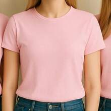Kit com 3 Camisetas Femininas Slim 100% Algodão Leve, Fresca e Fininha Verão Praia e Festas - Azul Royal + Vermelha + Rosa Claro - Visão 4