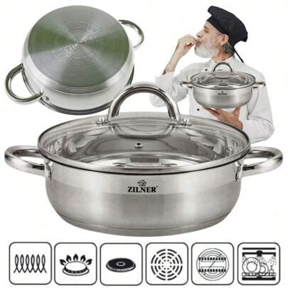 GARNEK STALOWY NISKI SREBRNY 7.5L 30CM ZILNER