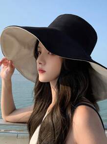 1pc Wide Brim Double-Sided Bucket Hat, 14cm Extended Brim Summer Japan Style Sun Hat UV Protection