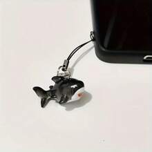 1/2 件休闲街头风格黑色和蓝色可爱创意树脂鲨鱼手机挂绳饰品，男女通用手机配件 - 多色 - 查看 3