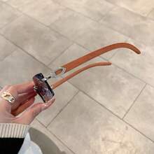 Unisex Luxury Wooden Frameless Glasses - Vintage Metal Frame, Brown Lenses, Decorative PC Lenses, Includes Metal Hinges And No Battery/Complex, Fashionable Glasses, Elegant Glasses - 金茶 - 查看 7