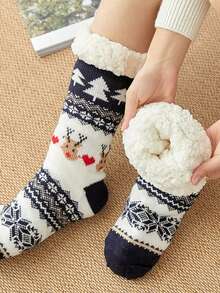 1双加厚羊毛舒适家居袜，圣诞袜，地毯袜，生日、派对、送给父母、爱人、朋友的完美礼物，舒适袜子 - 彩色 - 查看 3