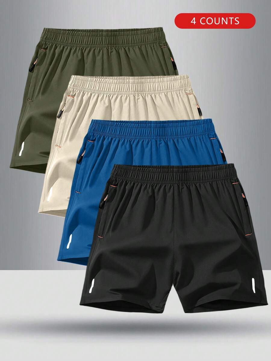 4 pezzi Pantaloncini sportivi estivi leggeri di colore unico con vita elastica per ragazzi pre-adolescenti