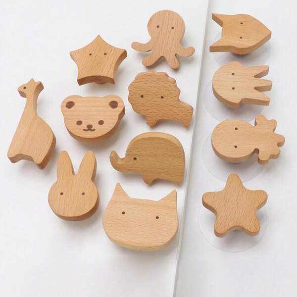 Tiradores de madera para puertas, habitaciones infantiles, muebles con diseños de animales, para gabinetes y cajones, perillas, armarios de cocina y roperos