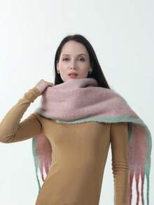 1pc Women's Gradient Scarf, Thick & Warm, New Design Shawl With Tassels, Versatile Neck Warmer For Students, Autumn/Winter