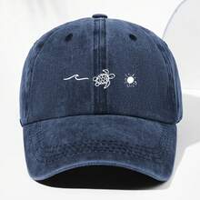Unisex Retro Washed Baseball Cap With Turtle And Wave Pattern - Adjustable Lightweight Trucker Hat Suitable For All Seasons Outdoor Leisure Sun Hat Fabric Construction - 海軍藍 - 查看 3