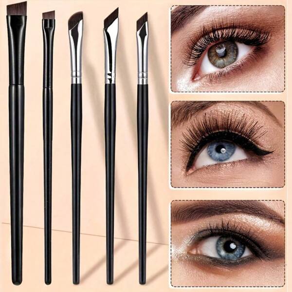 5 Makeup Brush Set, Sickle Eyeliner, Bevel Blade Detail Brush, Eyeshadow Brush Set, In Stock.,Travel,Travel Essential,Valentine's Day,Cheap,Travel Makeup Brush,Gifts For Women,Makeup Artist,Professional Complete Makeup Kit