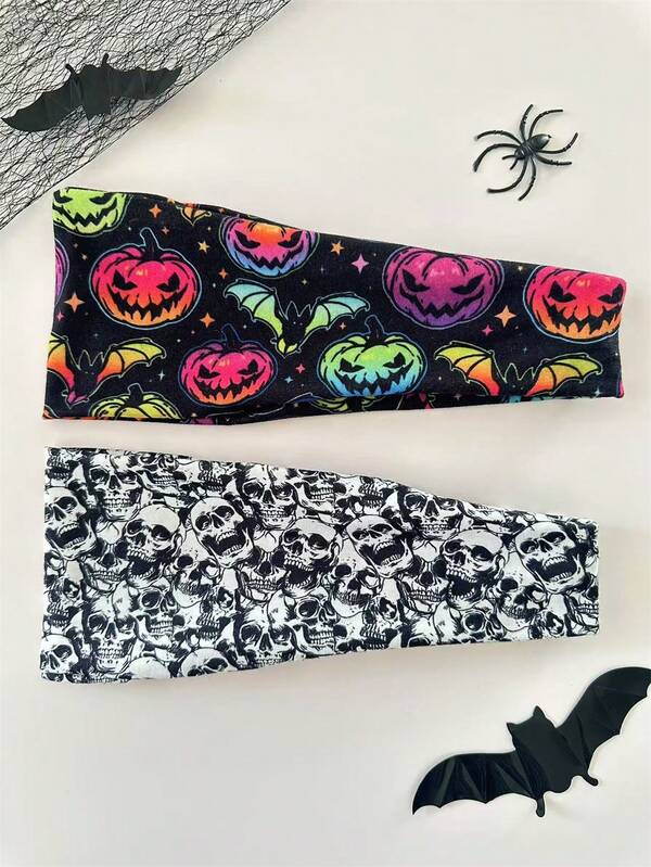 2pcs Halloween Themed Headbands, Unisex, Dark, Streetwear Style, Iridescent Pumpkin, Classic Black & White Skull, High Elasticity Sweatband, Add Holiday Atmosphere & Fashionable Personalized, Soft & Stretchy Material, Suitable For Daily Wear, Parties, Styling, Fashionable Headband Hair, Hair Accessory, Hair Accessories, Hair Accessories Fall,Travel, Hair Tools,Accessories Women, Hair Stuff,Fall,Hair Accessories Women,Hair Accessory Women,Hair Tools,Hair Stuff,Stuff,Beauty Accessories,Gifts,Travel,Gifts For Women,Hair Stuff,Stocking Stuffers