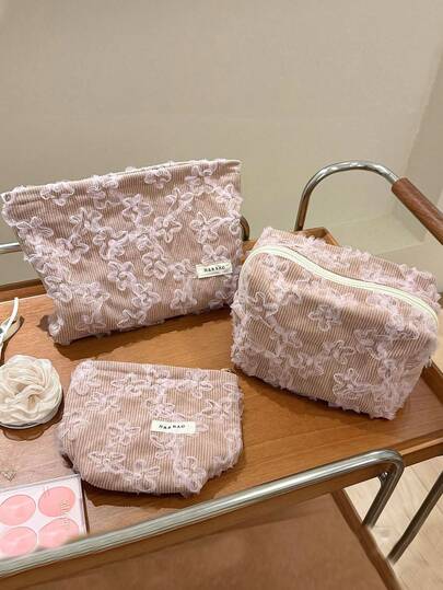 1pc/Set White Base Embroidered Leaf Pattern Cosmetic Bag, L/M/S Foldable Zipper Pillow Pouch Storage Bag, Fashionable Y2K Multi-Functional Toiletry Bag, Large Capacity Makeup Bag, Makeup Bag, Cosmetic Bag, Skincare Bag, Toiletry Bag, Storage Box, Travel Essential, Beach Holiday Essential, Dorm Essential, Bridesmaid Gift, Mother's Day Gift, Birthday Gift, Gift For Friends And Teachers, Home Decor, Bedroom Decor, Jewelry Storage Box, Lip Gloss Storage Box, Nail Polish Storage Box - [H&R BAG]